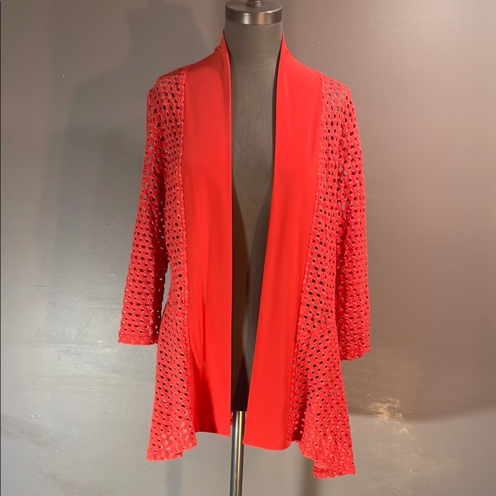 MADE IN CANADA Frank Lyman Designer open front gorgeous coral cardigan - CLASSY!